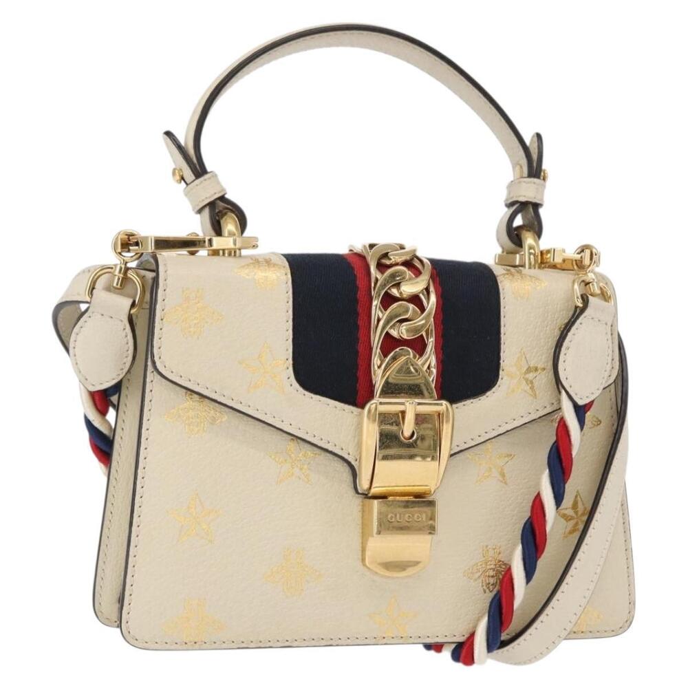 GUCCI Silvi Sherry Line Hand Bag Leather 2way Beige Gold 470270 Auth bs31644 - Picture 1 of 16